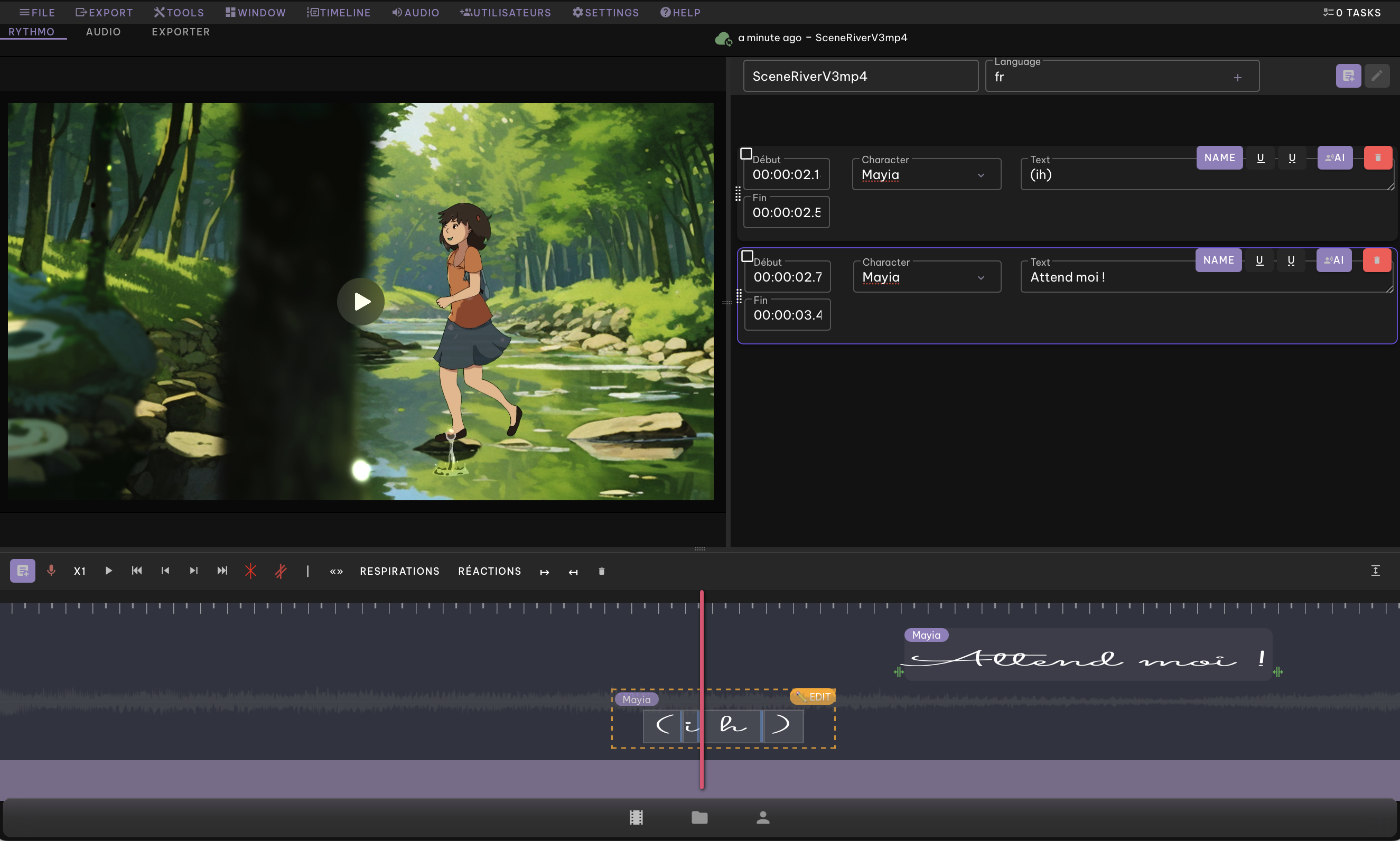 Interface de l'éditeur Voxdub